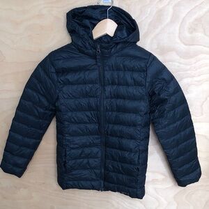 Lands' End Kids Down Jacket Black Full Zipper Packable Sz L 10/12.